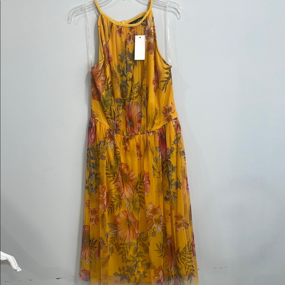 Candie's Gold and Green Halter Midi Sundress